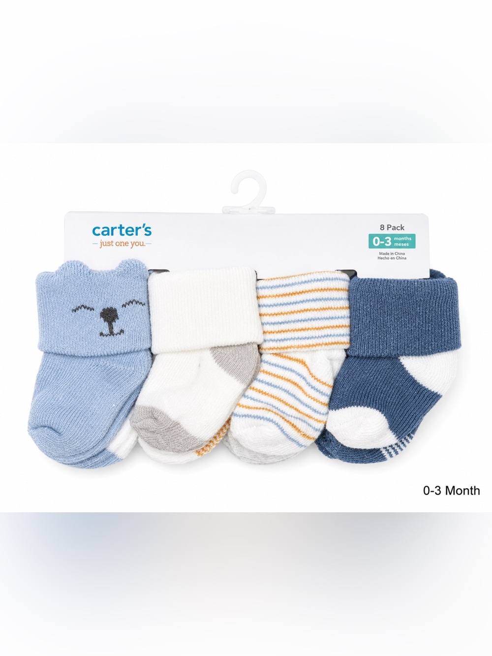 Carter's Baby Boys 8-Pack Blue & White Cotton Blend Socks